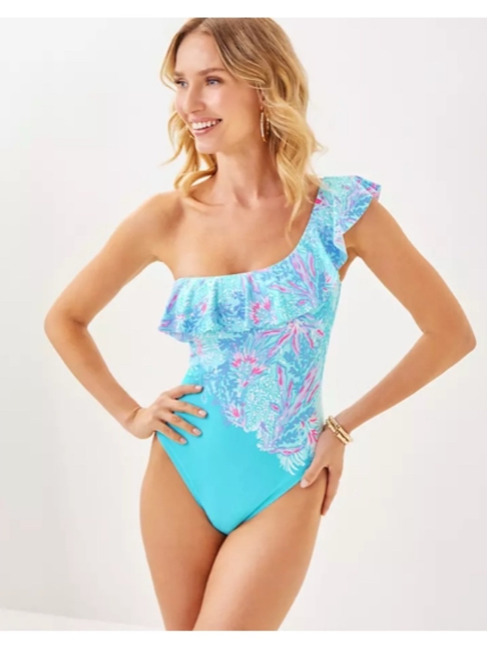 Lilly Pulitzer one piece swimsuit one shoulder ruffle NWT size 10